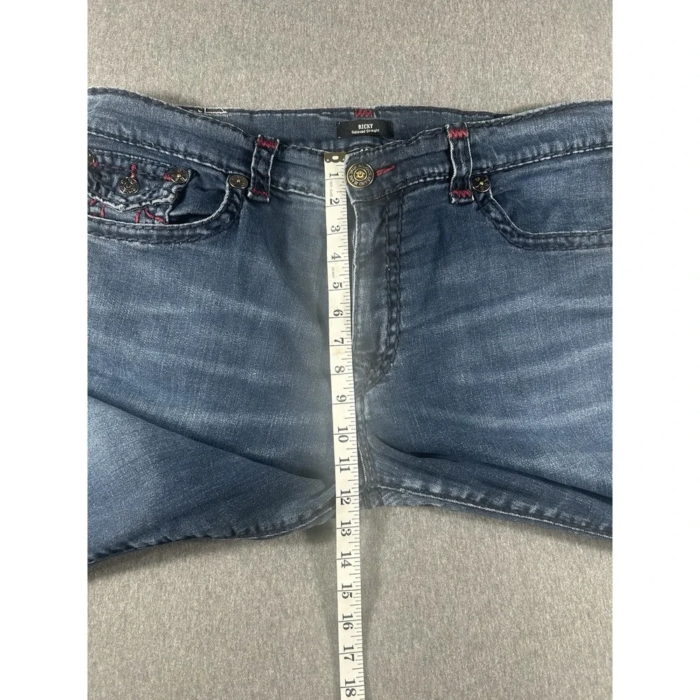 True Religion Ricky Relaxed Straight Jeans with Red‎ Contrast Stitching Size 40